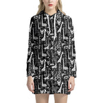 Black And White Cartoon Giraffe Print Hoodie Dress