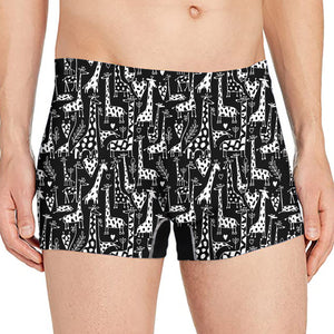 Black And White Cartoon Giraffe Print Men's Boxer Briefs