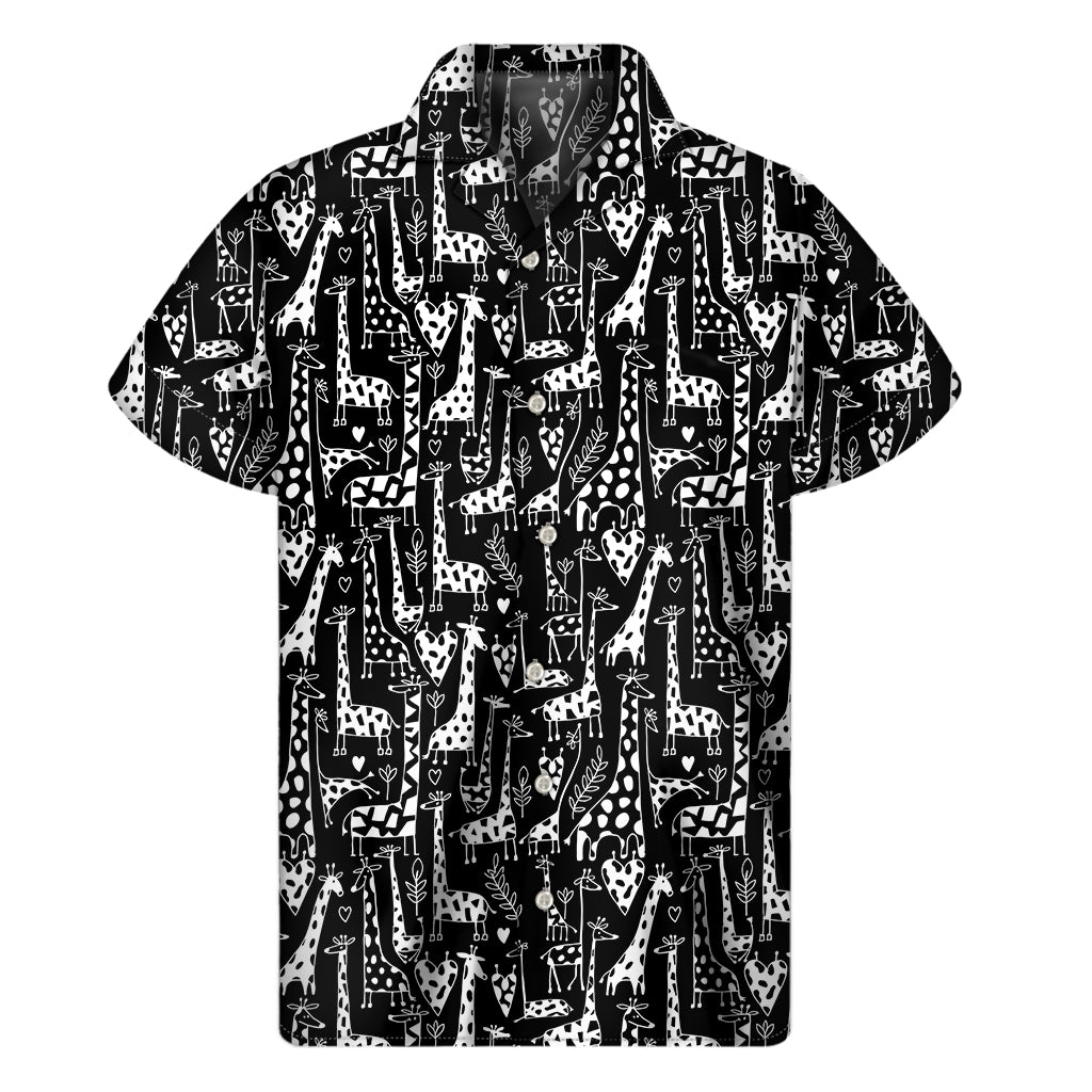 Black And White Cartoon Giraffe Print Men's Short Sleeve Shirt
