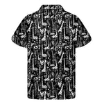Black And White Cartoon Giraffe Print Men's Short Sleeve Shirt