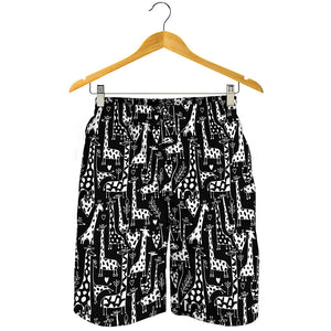 Black And White Cartoon Giraffe Print Men's Shorts