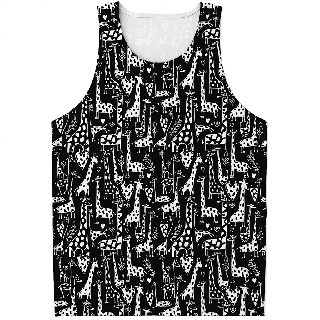 Black And White Cartoon Giraffe Print Men's Tank Top