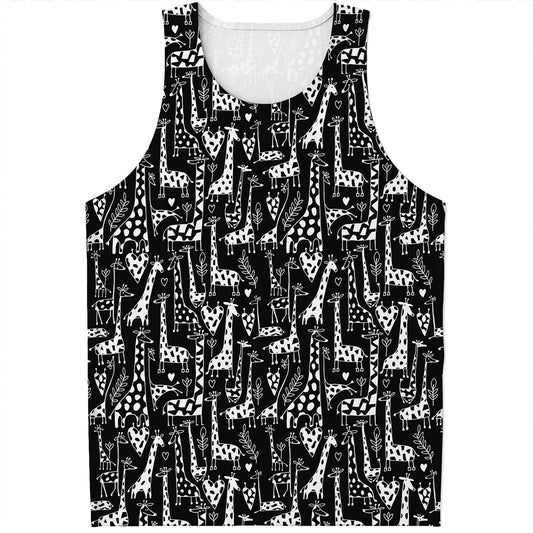 Black And White Cartoon Giraffe Print Men's Tank Top