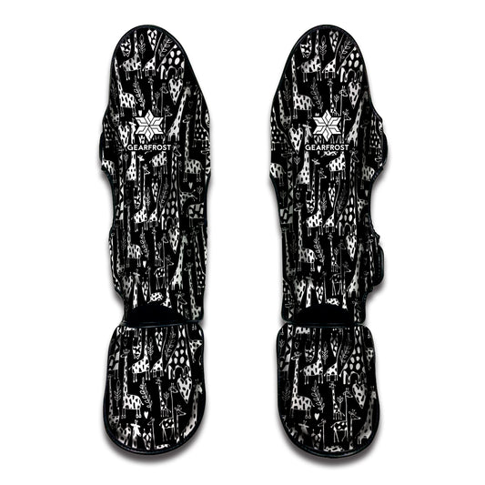 Black And White Cartoon Giraffe Print Muay Thai Shin Guard