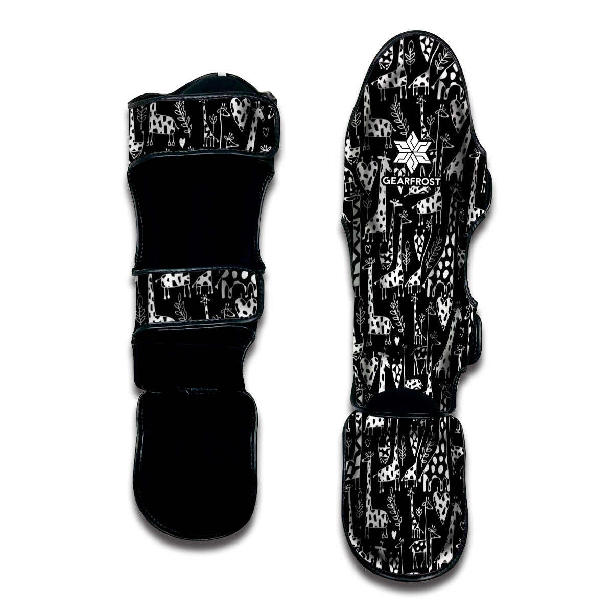 Black And White Cartoon Giraffe Print Muay Thai Shin Guard