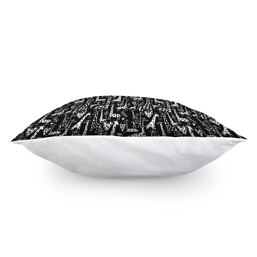 Black And White Cartoon Giraffe Print Pillow Cover