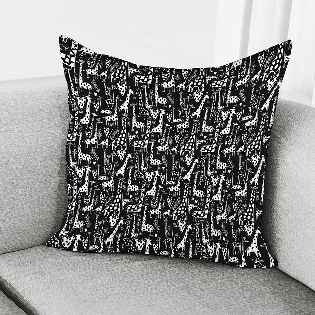 Black And White Cartoon Giraffe Print Pillow Cover