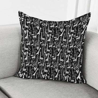 Black And White Cartoon Giraffe Print Pillow Cover