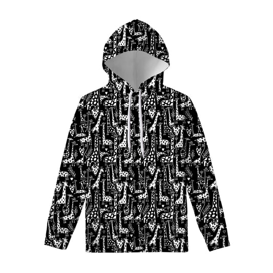 Black And White Cartoon Giraffe Print Pullover Hoodie