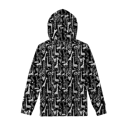 Black And White Cartoon Giraffe Print Pullover Hoodie