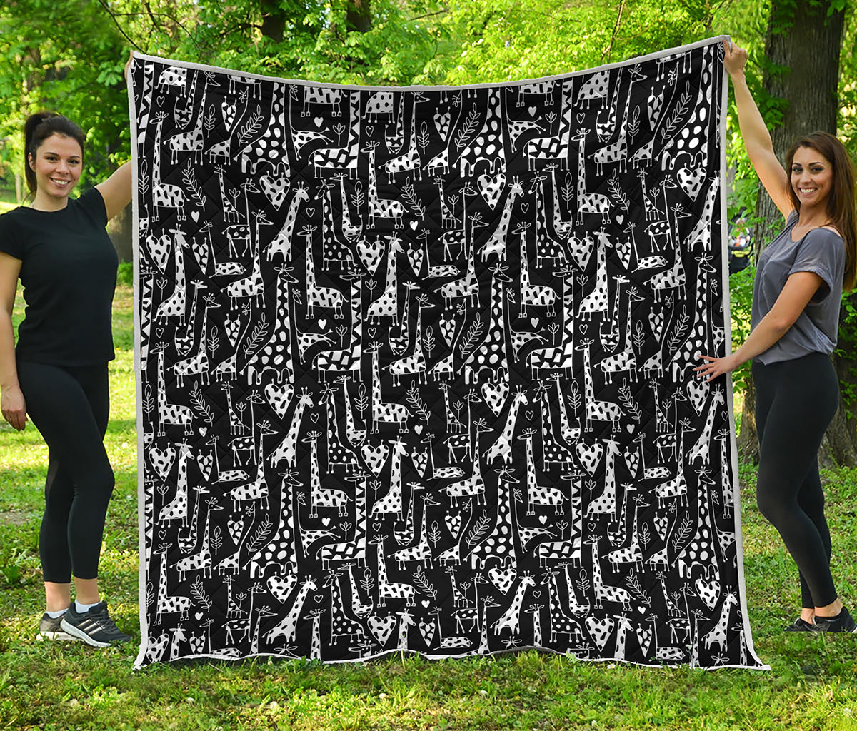 Black And White Cartoon Giraffe Print Quilt