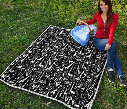 Black And White Cartoon Giraffe Print Quilt