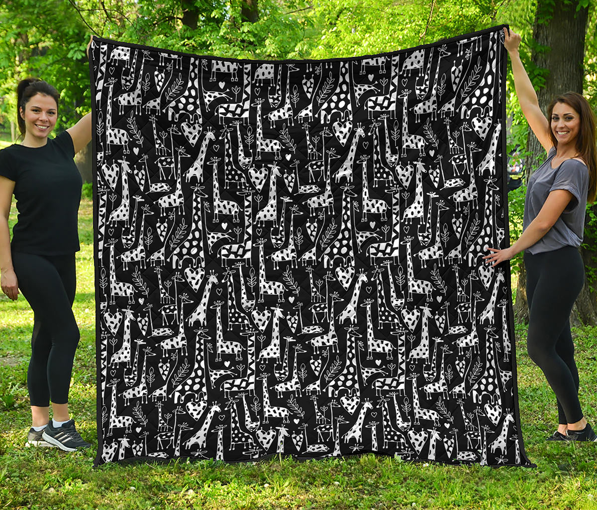 Black And White Cartoon Giraffe Print Quilt