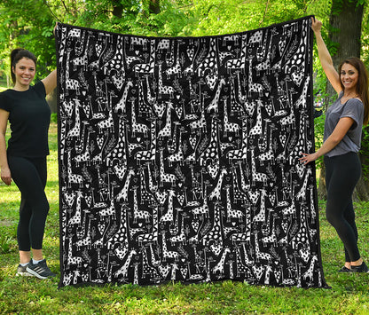 Black And White Cartoon Giraffe Print Quilt