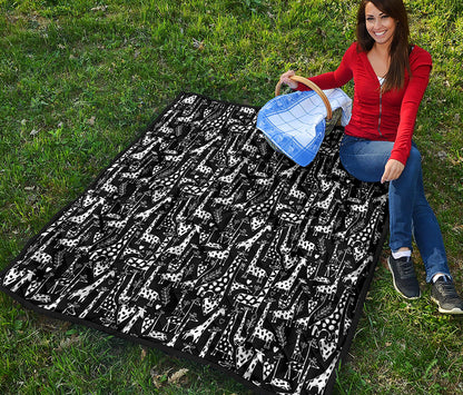 Black And White Cartoon Giraffe Print Quilt