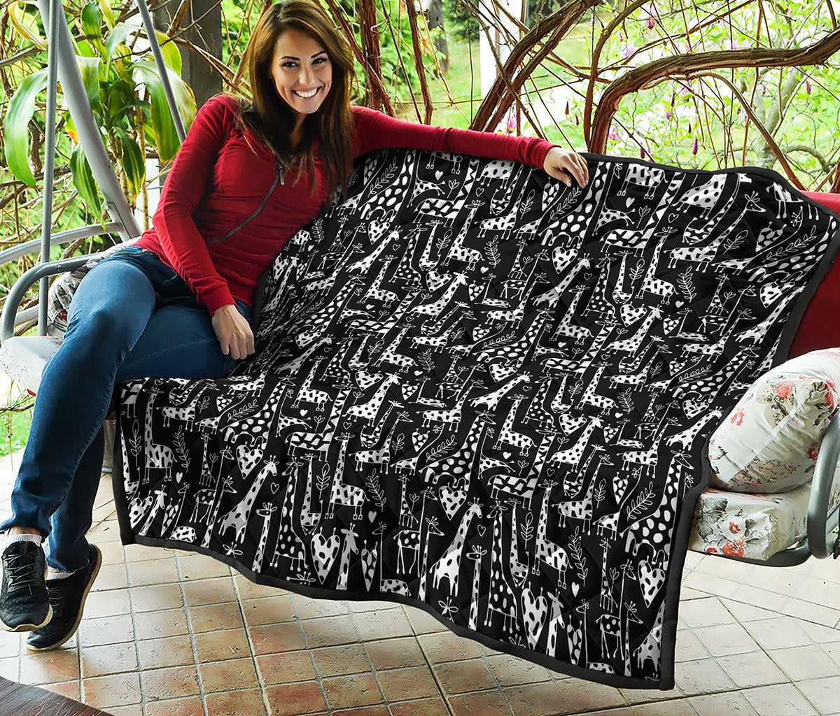 Black And White Cartoon Giraffe Print Quilt