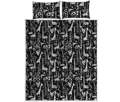 Black And White Cartoon Giraffe Print Quilt Bed Set