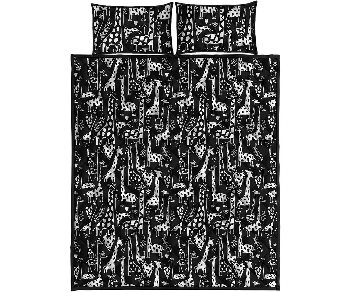 Black And White Cartoon Giraffe Print Quilt Bed Set