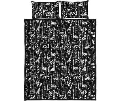 Black And White Cartoon Giraffe Print Quilt Bed Set