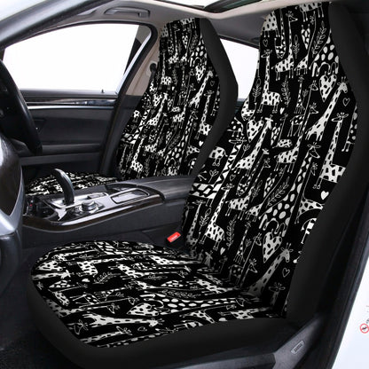 Black And White Cartoon Giraffe Print Universal Fit Car Seat Covers