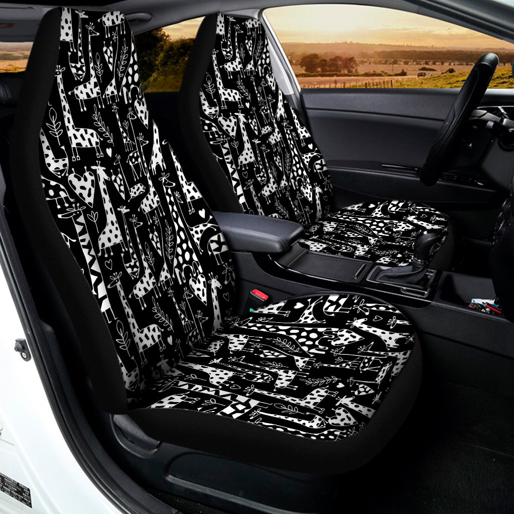 Black And White Cartoon Giraffe Print Universal Fit Car Seat Covers