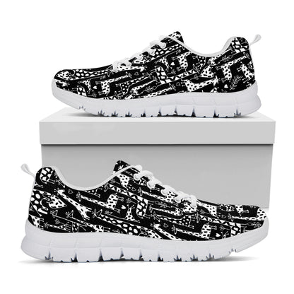 Black And White Cartoon Giraffe Print White Sneakers