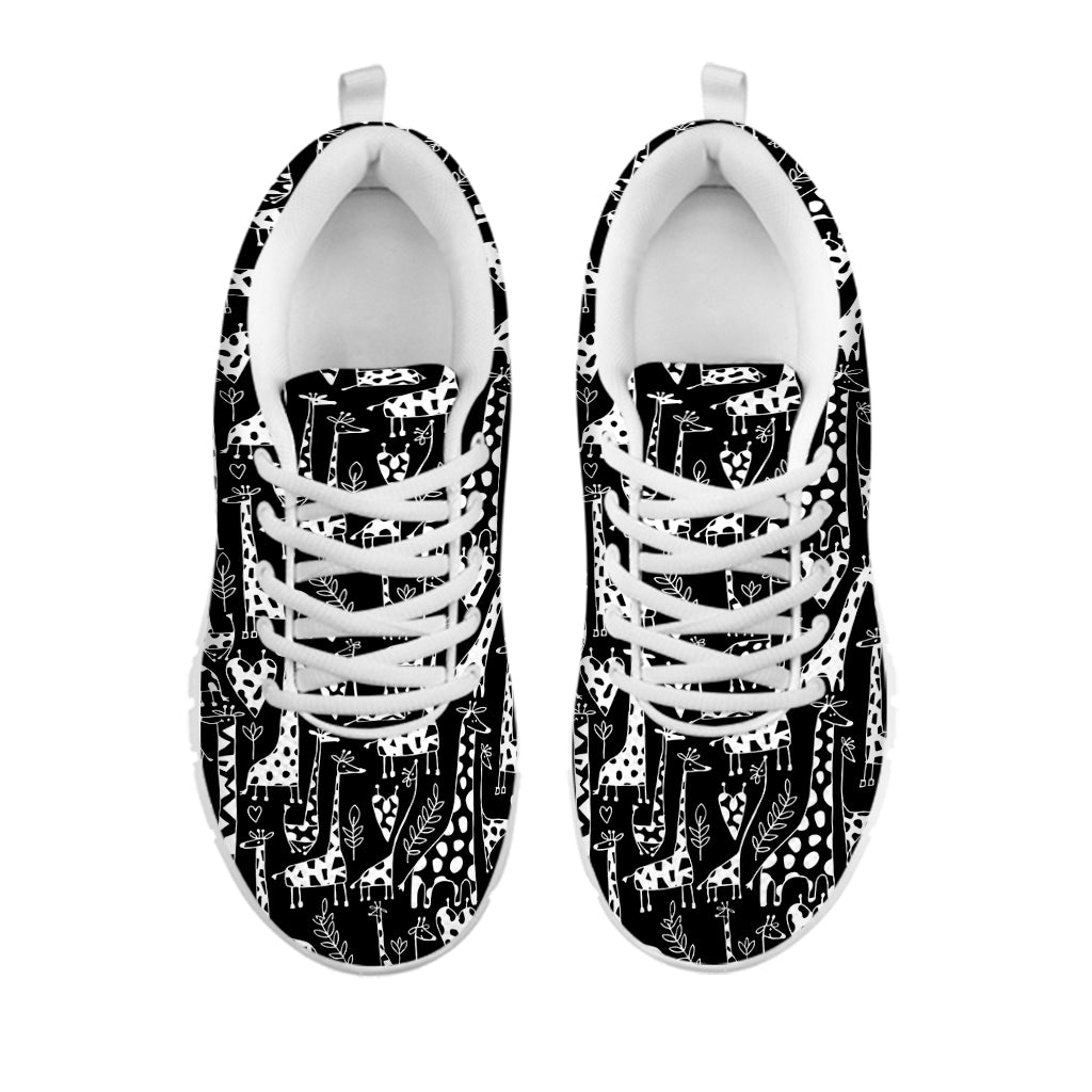 Black And White Cartoon Giraffe Print White Sneakers