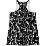 Black And White Cartoon Giraffe Print Women's Racerback Tank Top
