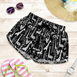 Black And White Cartoon Giraffe Print Women's Shorts