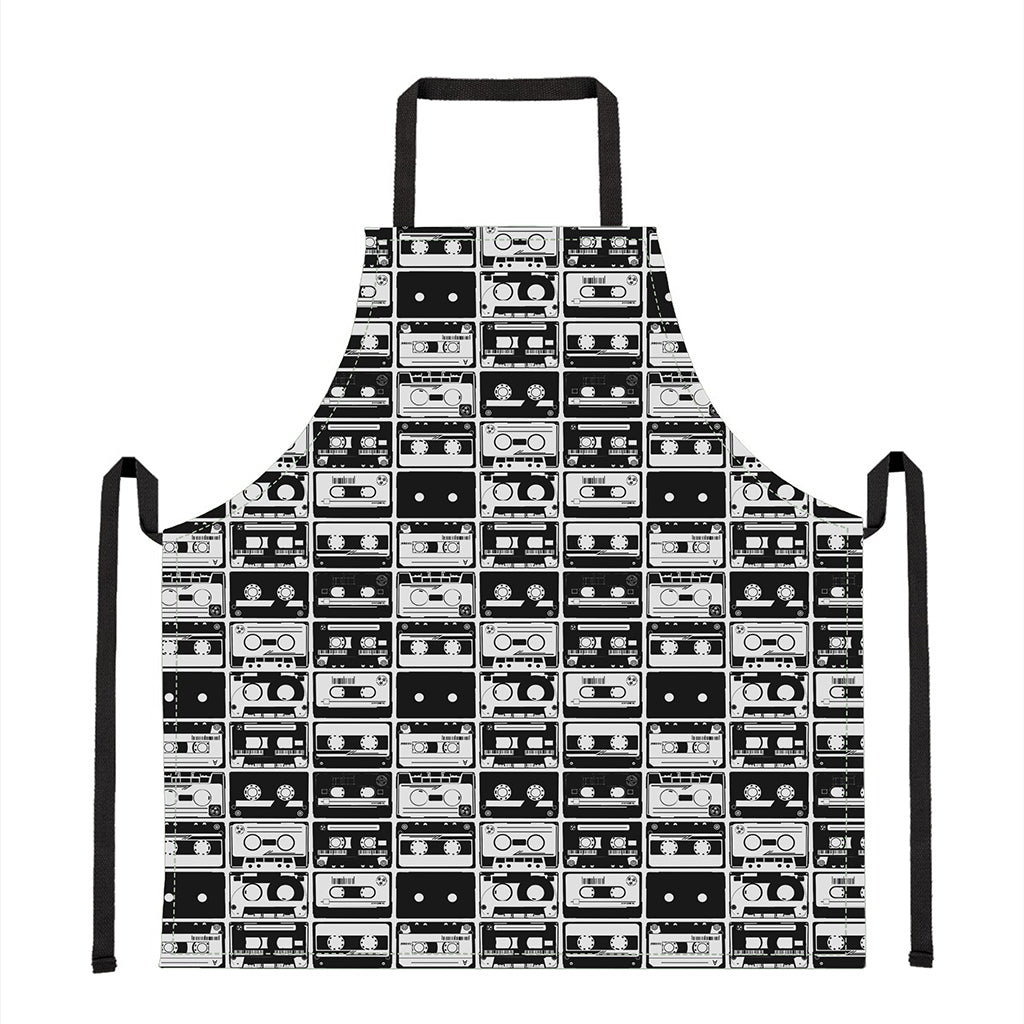 Black And White Cassette Tape Print Apron