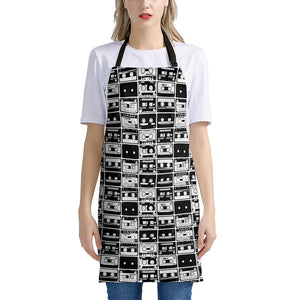 Black And White Cassette Tape Print Apron