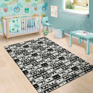 Black And White Cassette Tape Print Area Rug