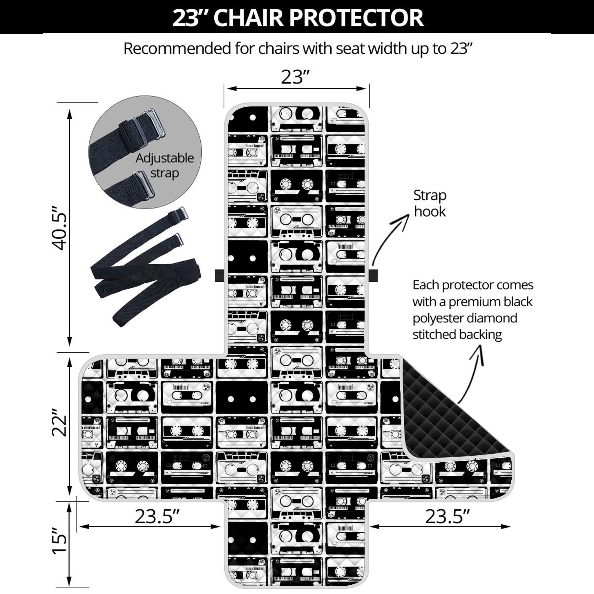 Black And White Cassette Tape Print Armchair Protector