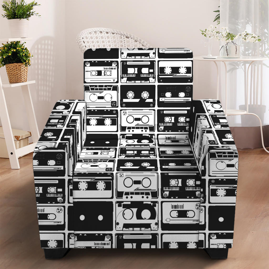 Black And White Cassette Tape Print Armchair Slipcover