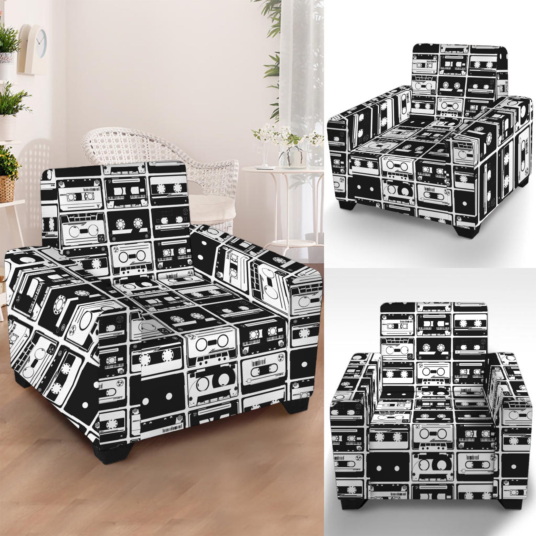 Black And White Cassette Tape Print Armchair Slipcover