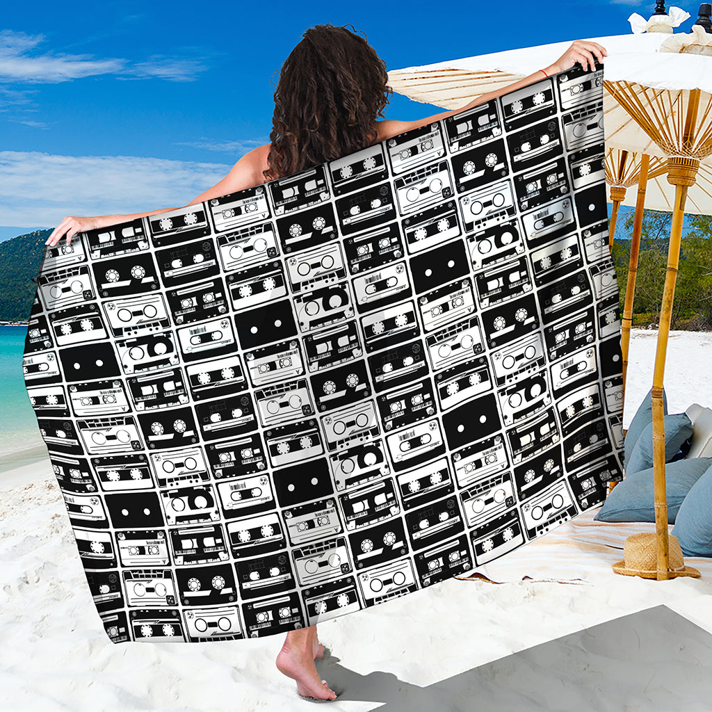 Black And White Cassette Tape Print Beach Sarong Wrap