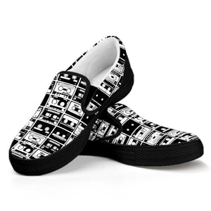 Black And White Cassette Tape Print Black Slip On Shoes