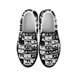 Black And White Cassette Tape Print Black Slip On Shoes