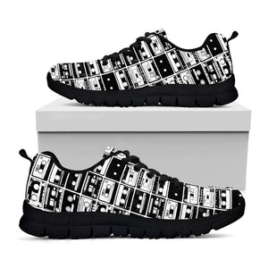 Black And White Cassette Tape Print Black Sneakers