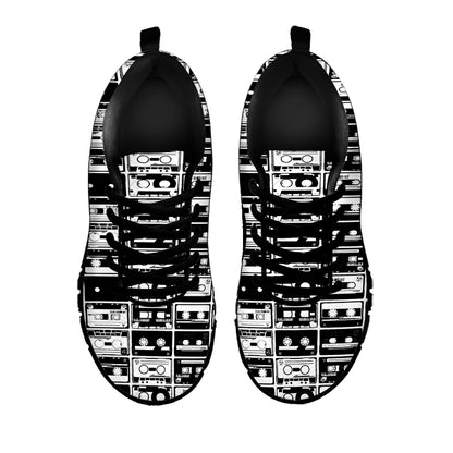 Black And White Cassette Tape Print Black Sneakers
