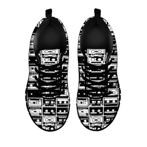 Black And White Cassette Tape Print Black Sneakers