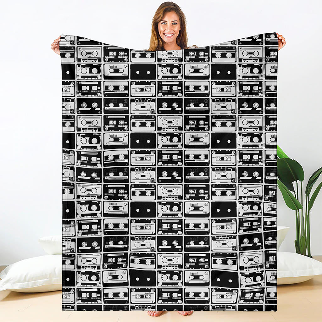 Black And White Cassette Tape Print Blanket