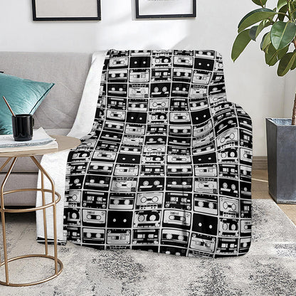 Black And White Cassette Tape Print Blanket