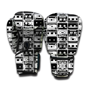 Black And White Cassette Tape Print Boxing Gloves