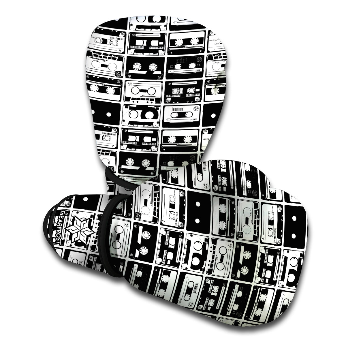 Black And White Cassette Tape Print Boxing Gloves