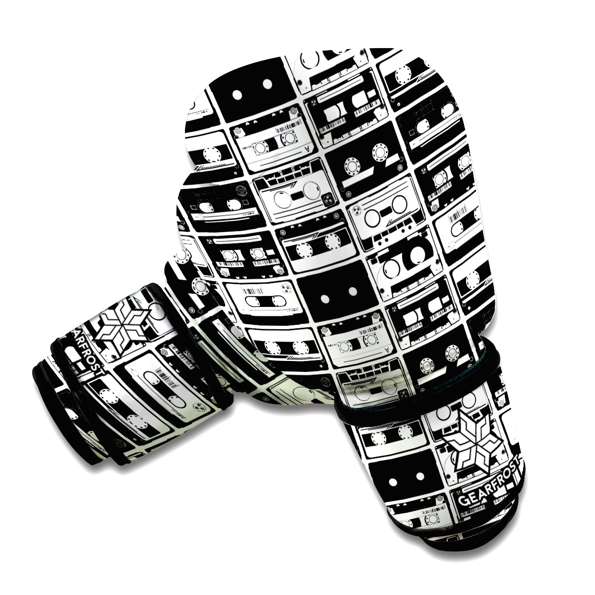 Black And White Cassette Tape Print Boxing Gloves