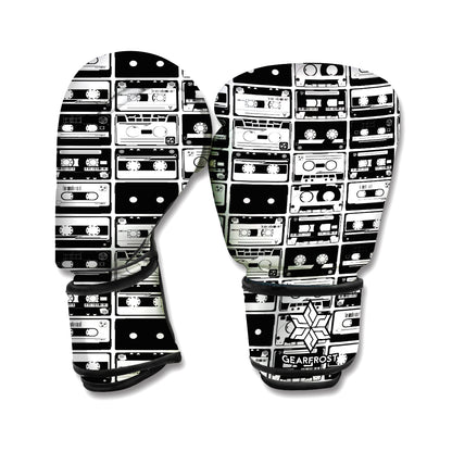 Black And White Cassette Tape Print Boxing Gloves