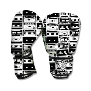 Black And White Cassette Tape Print Boxing Gloves