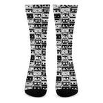 Black And White Cassette Tape Print Crew Socks