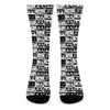 Black And White Cassette Tape Print Crew Socks